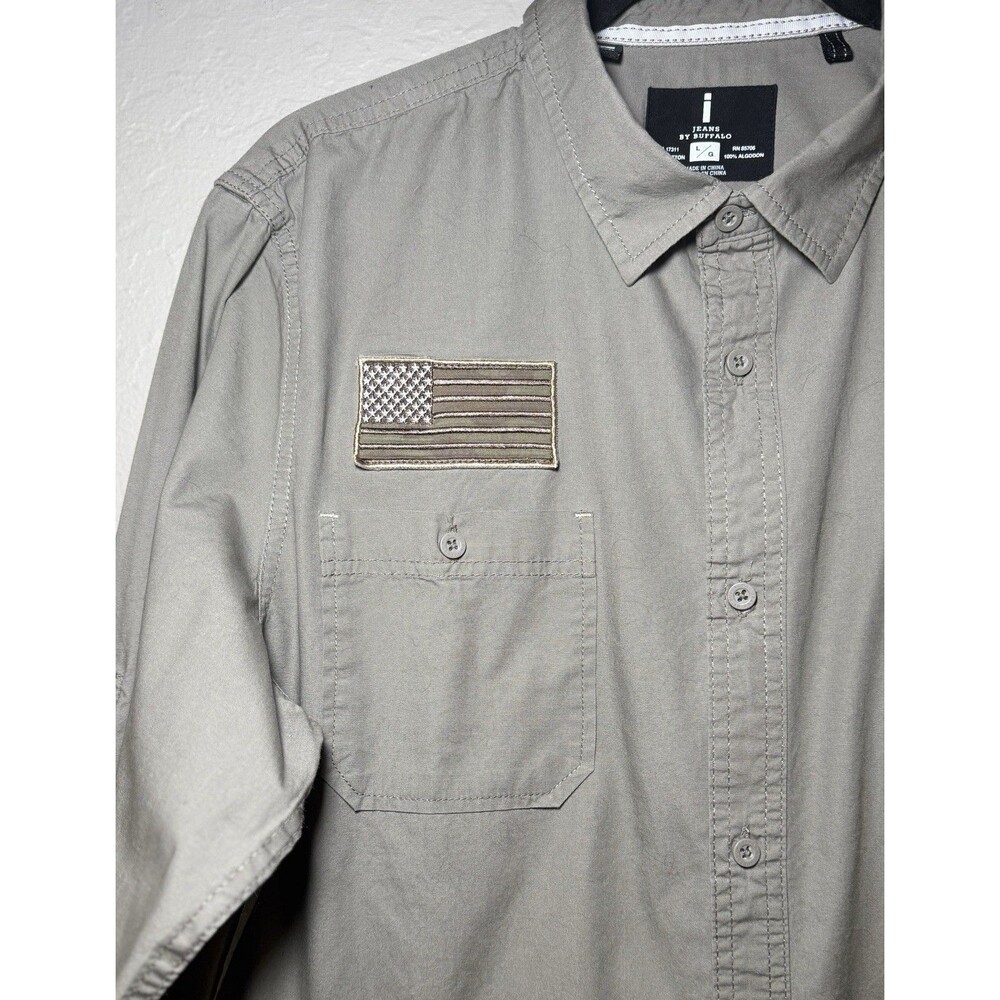 iJeans by Buffalo Shirt Mens Gray Green Army Button Up Convertible Long Sleeve L - Picture 6 of 13